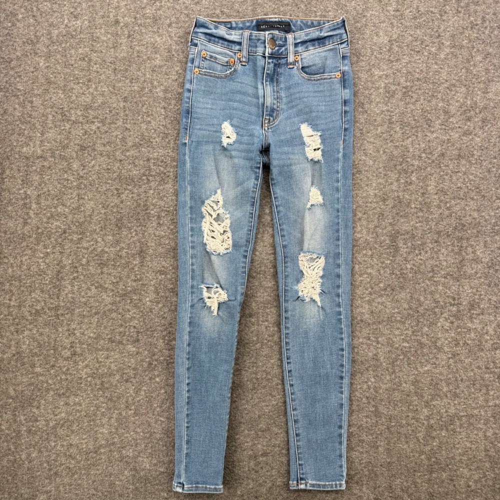 Aeropostale High Rise Jegging Light Wash Distressed Skinny Jeans 00 Short Crop